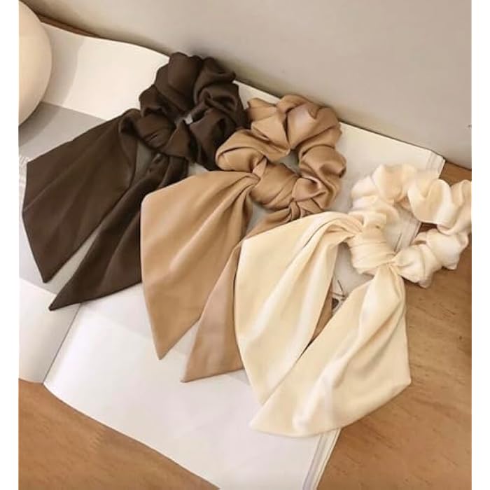 Pcs 3 Satin Elastic Soft Scrunchies - Ponytail Holder Hair Ties for Girls & Ladie color maybe diffrent with tie